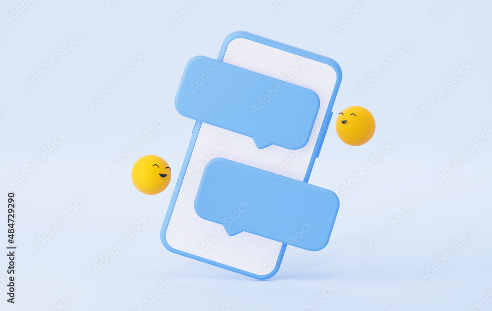 Poster a chat dialog box on a mobile phone. correspondence in social networks or sms message. 3d rendering