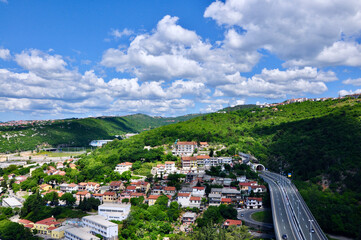 Fototapeta na wymiar Motorway in Rijeka city with spectacular sky.