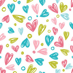 Seamless background with hearts. Expressive dry brushes.