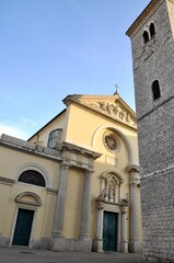 Fototapeta na wymiar Church of the Assumption of the Blessed Virgin Mary and the Leaning Tower in Rijeka city, Croatia