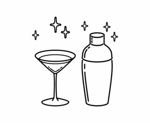 Cosmopolitan Glass With Shaker Outline. Icon Vector Illustration. Icon. Cocktail Party