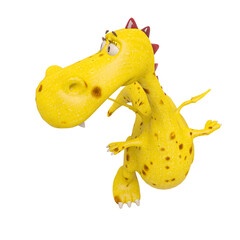 baby dragon is flying and looking back on white background front view