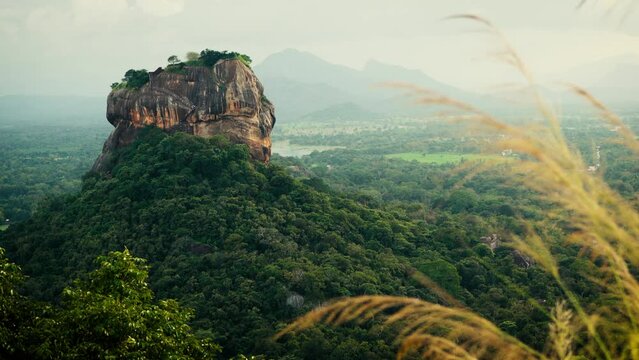 Iconic and scenic Sigiriya, Sri Lanka rock view on an evening from Pidurangala Rock, Sri Lanka. This was the castle for King Kashyapa back in the day. 