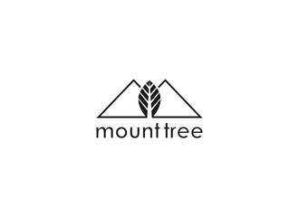 Mountain Logo. Black Linear Triangular Mountain Symbol with Leaf Combination isolated on White Background. Usable for Branding Logos. Flat Vector Logo Design Template Element.