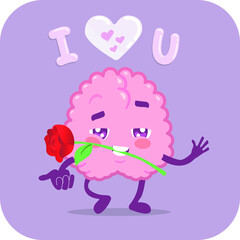 children's illustration of a cute brain in love. human internal organ vector.