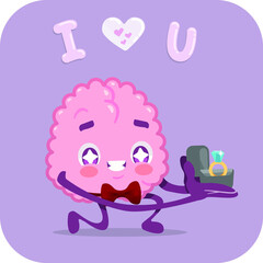 children's illustration of a cute brain in love. human internal organ vector.