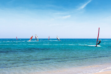 Windsurfing at the confluence of two seas on the island of Rhodes in Greece