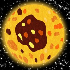 Illustration of the sun, on a starry black background