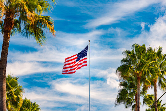USA flag and blue sky