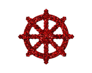 Dharmachakra, Dharma Wheel Red Glitter Icon Logo Symbol illustration