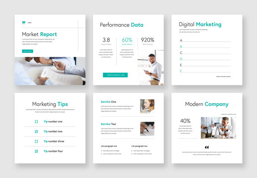 Clean Business Layouts for Social Media with Teal Accent