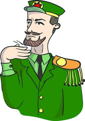 A military man showing heads off sign