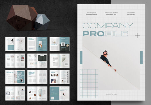 Company Profile Layout with Grid Design Elements