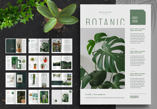 Botanic Magazine Layout with Green Accents
