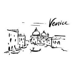 Obraz premium Ink illustration of a Venetian landscape.
