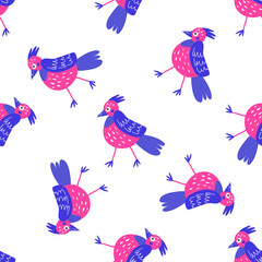 Vector seamless pattern with birds. Birds in the doodle style. Vector illustration