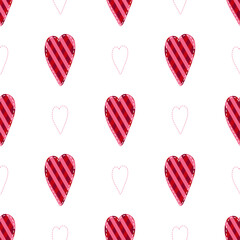 Seamless pattern with decorative red hearts on a white background