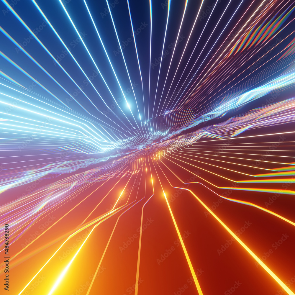 Poster colorful digital circuitry and data stream. abstract neon futuristic speed internet. computer proces