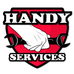 Obraz premium Wrench in hand on the background of the shield. Symbol for service and repair