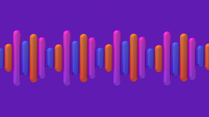 Bright colorful blocks in a row. Purple background. Abstract illustration, 3d render.