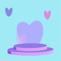 Mockup with 3D podium for displaying product on Valentine Day. Trendy candy colours. Vector illustration.