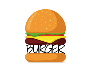 Burger fast food brand isolated logo. Hamburger logotype for cafe or restaurant menu or advertising. Cheeseburger badge flat vector eps illustration