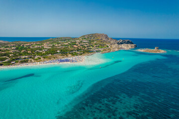Fototapeta na wymiar Aerial view of La Pelosa beach in Stintino, Sardinia