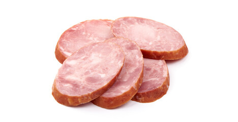 Pork ham sausage, isolated on white background.