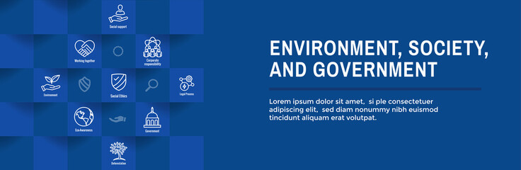 Environment and Social Government Icon Set and Web Header Banner for ESG etc