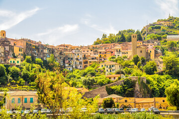 Beautiful view of the old town of Ventimiglia Alta in Italy, Liguria. Ligurian Riviera, Province of...
