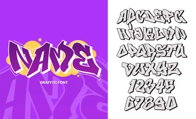 Fototapeten Vector graffiti font. Graffiti style alphabet letters and numbers with outline and shadow. Hip hop culture element. Easy to recolor. Ideal for emblem design, posters, header. © alexandertrou
