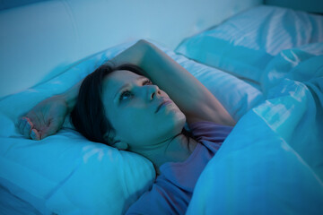 Frustrated young woman can not to fall asleep, Depressed woman suffering from insomnia