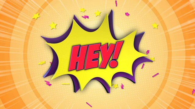 HEY Comic Text Animation, with Alpha Matte, Loop, 4k
