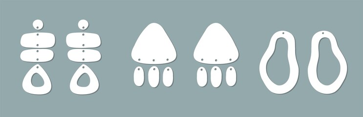 Vector Earrings templates set. Boho hand drawn various shapes. Modern trendy vector illustration. Laser cut, wooden earrings. Metal cut. Natural, celestial.
