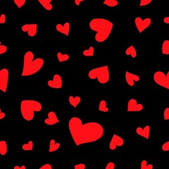 Fototapeta na wymiar Seamless pattern with little red hearts. Black background. Happy Valentine's Day. Love and romance. Holiday decoration. Template for greeting card, wallpaper, textile, wrapping paper, scrapbooking