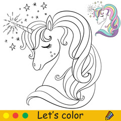 Coloring with template beautiful unicorn head vector illustration