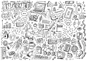 Internet doodle design elements vector illustration set