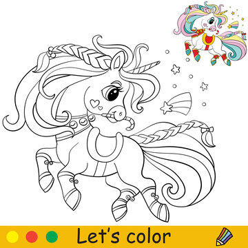 Coloring with template christmas unicorn vector illustration