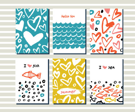 Set of cute creative card templates with summer theme design. Poster design. Vector illustration.