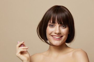 beautiful woman smile lip makeup charm short haircut close-up Lifestyle