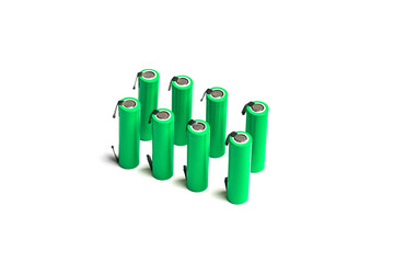 Green 18650 batteries isolated on white background