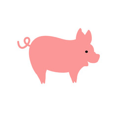 Cute pig on white background. Vector illustration.