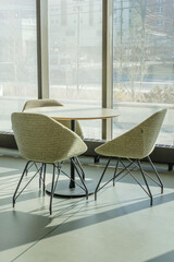 Indoor public study area with modern furniture