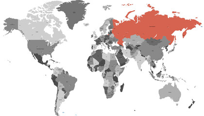 World map. Color vector modern. Map of Russia. russian federation	
