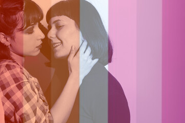 Lesbian couple kissing each other. LGBT women  