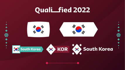 Set of south korea flag and text on 2022 football tournament background. Vector illustration Football Pattern for banner, card, website. national flag south korea. qatar 2022 world cup