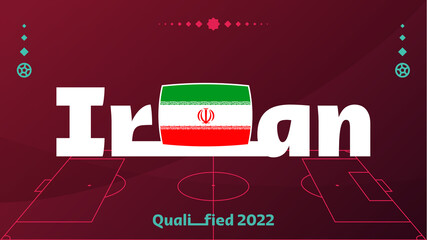 iran flag and text on 2022 football tournament background. Vector illustration Football Pattern for banner, card, website. national flag iran. qatar 2022 world cup