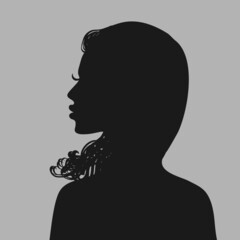 Profile of a young woman with long hair. Default avatar profile icon.Black placeholder photo. Vector illustration