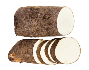 top view of sliced tuber of african yam isolated