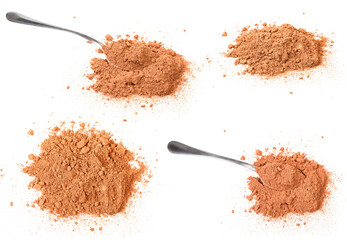 set of various cocoa powders isolated on white